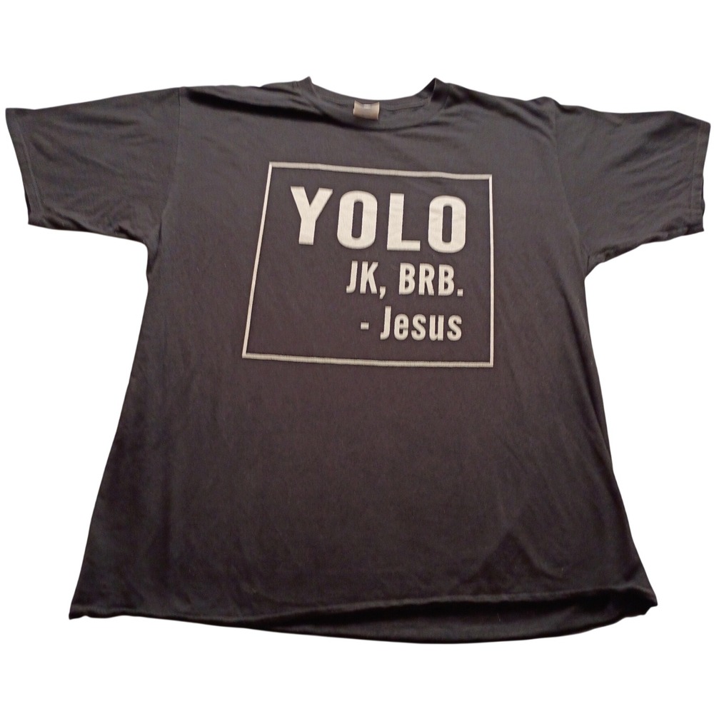 Port & Company T-Shirt Men's YOLO JK BRB Jesus Graphic Black Religious Size L